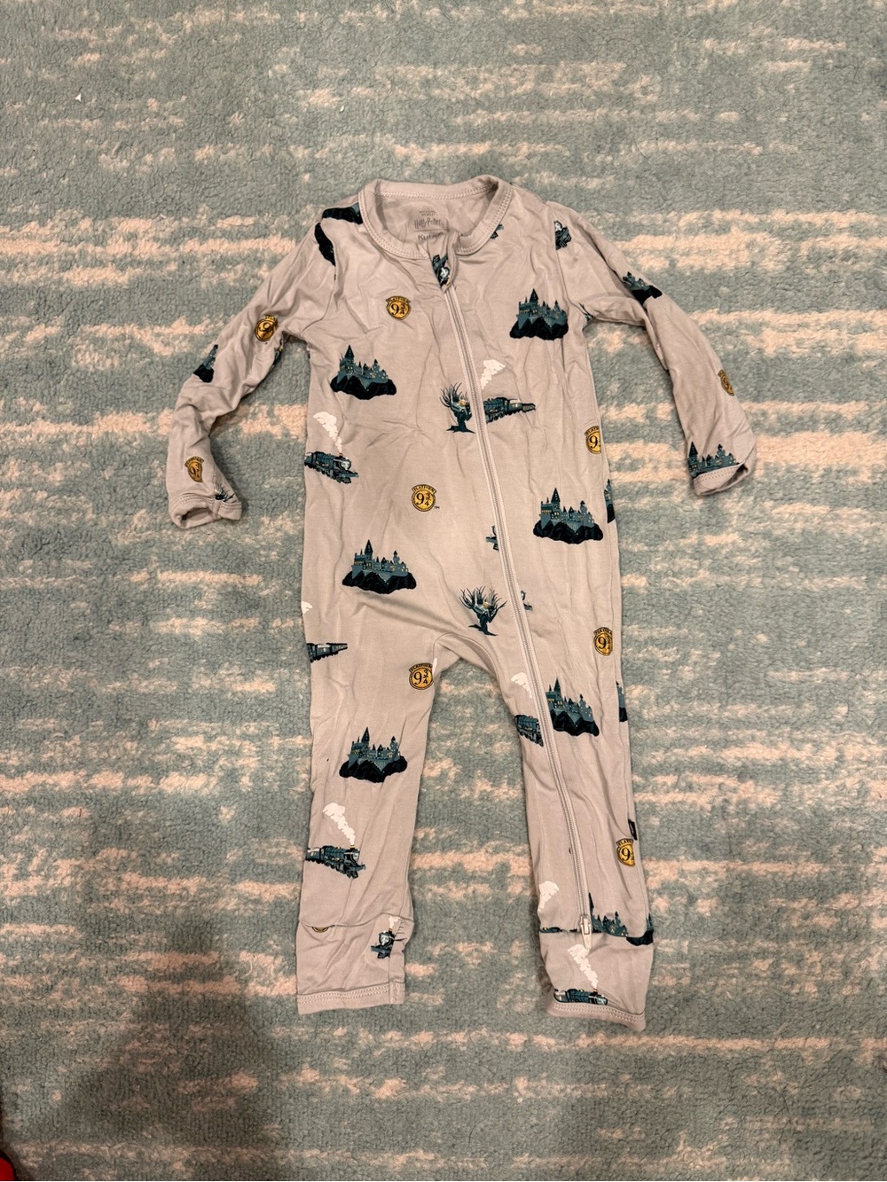 Kyte BABY Harry Potter Gray Zip One-Piece Pajamas with Forest
